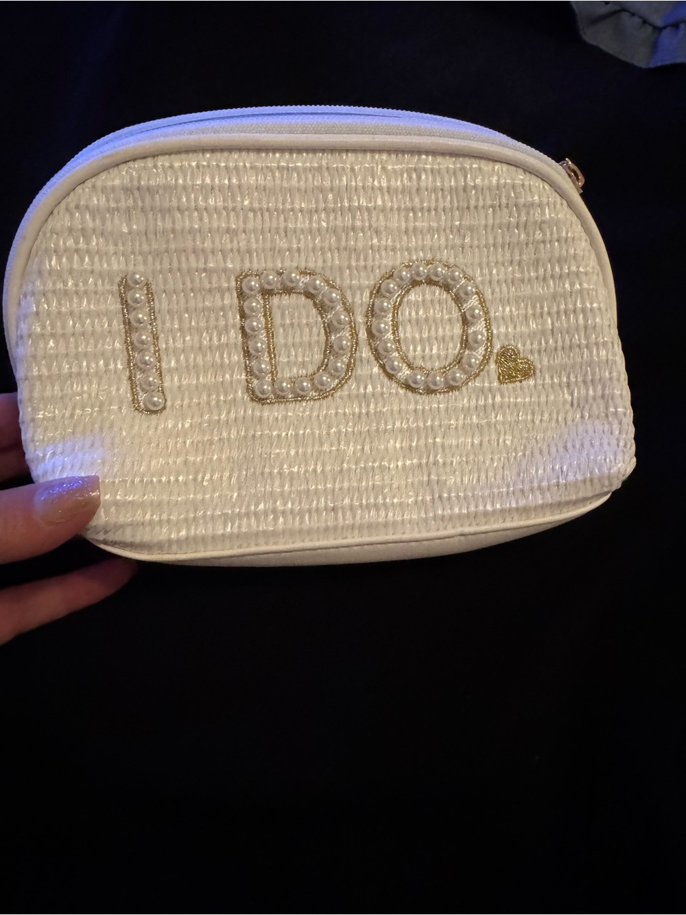 White Beaded 'I DO' Makeup Pouch